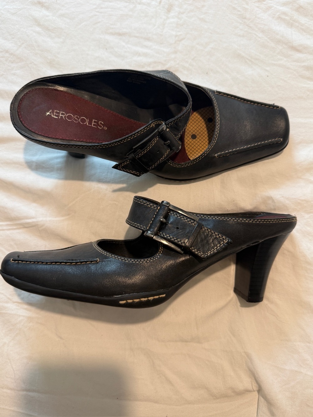 AEROSOLES Black Leather Slingback Heeled Shoe with Buckle